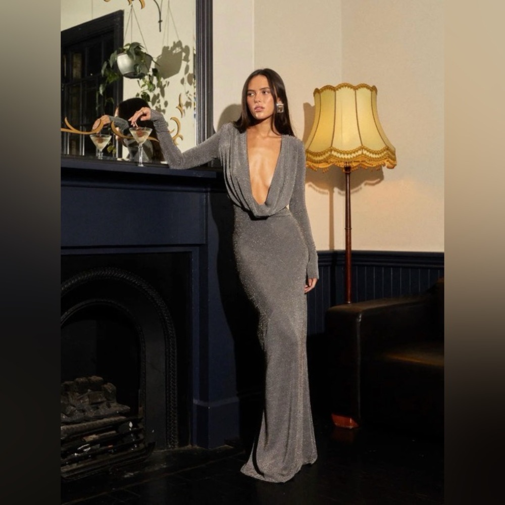 Glamorous Silver Long Sleeve Dress